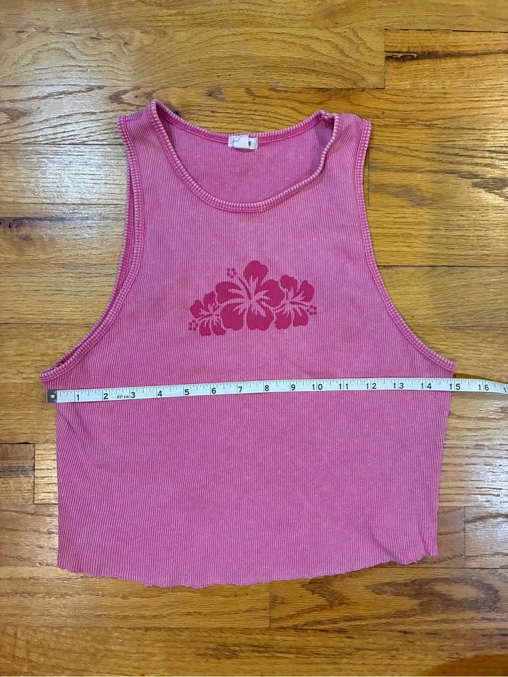 Garage Pink Ribbed Cropped Tank with Hibiscus Print